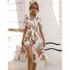 Summer Short Sleeve Women Floral Printed Shirt Dress Single-breasted Loose Casual Office Holiday Lace-up A-line Party Dresses Elegant Fashion Clothng