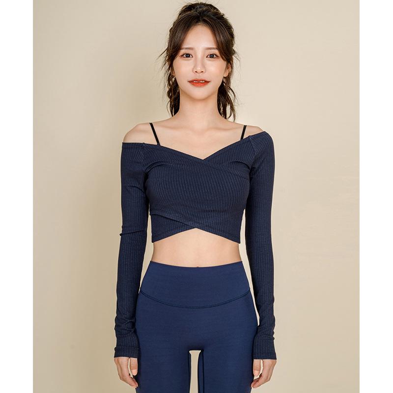 

Женские топы для фитнеса и йоги с длинным рукавом осень/зима 2022 года — корейский стиль, модные футболки Large