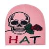 Knit Skull&Rose Beanie Hat for Students Adult Windproof Foldable Winter Hat Handmade Halloween Keep Warm Cycling Hat