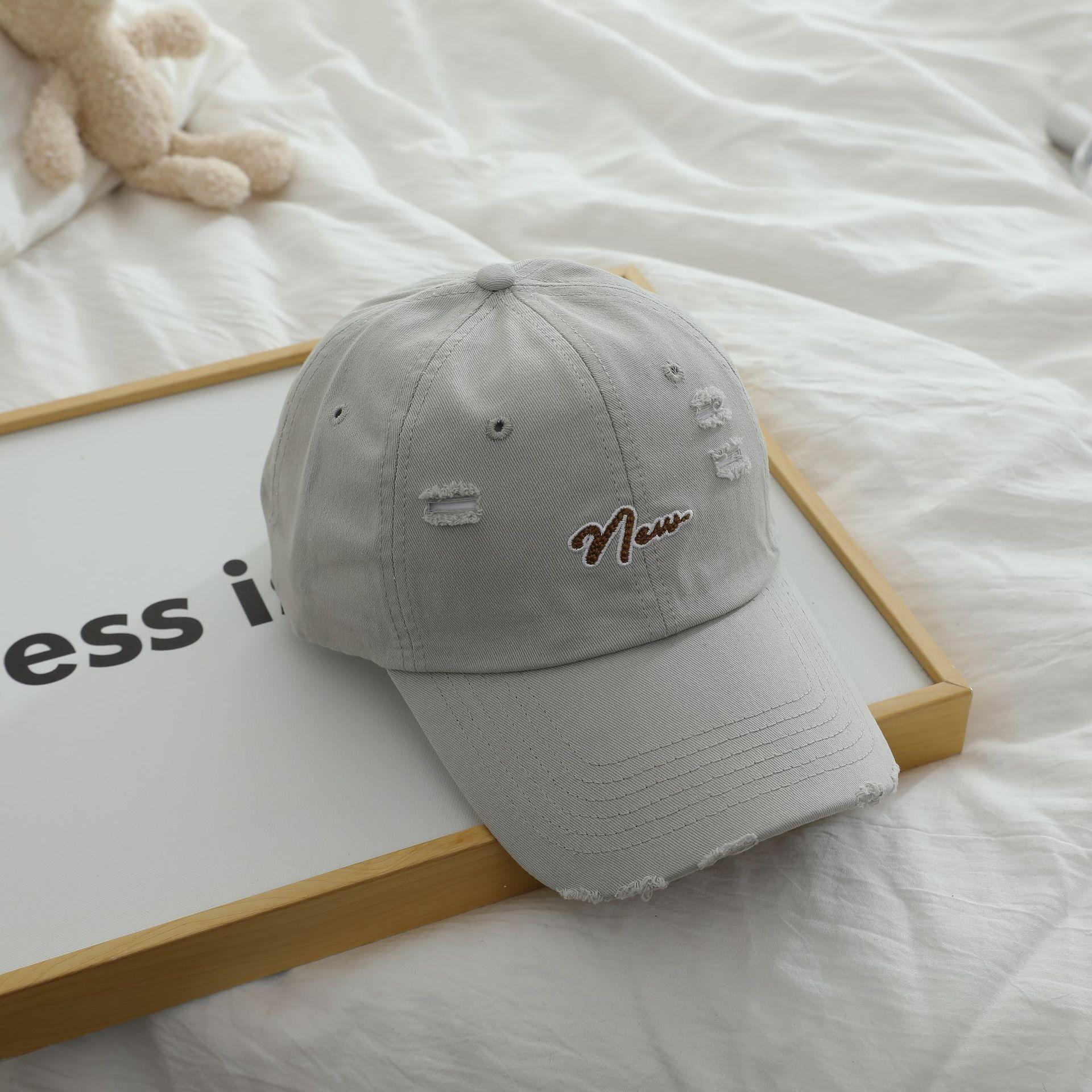 

Простая бейсболка с вышивкой букв, рваная, детская, весенне-летняя, модная, с козырьком от солнца M（56-58cm） светло-серый