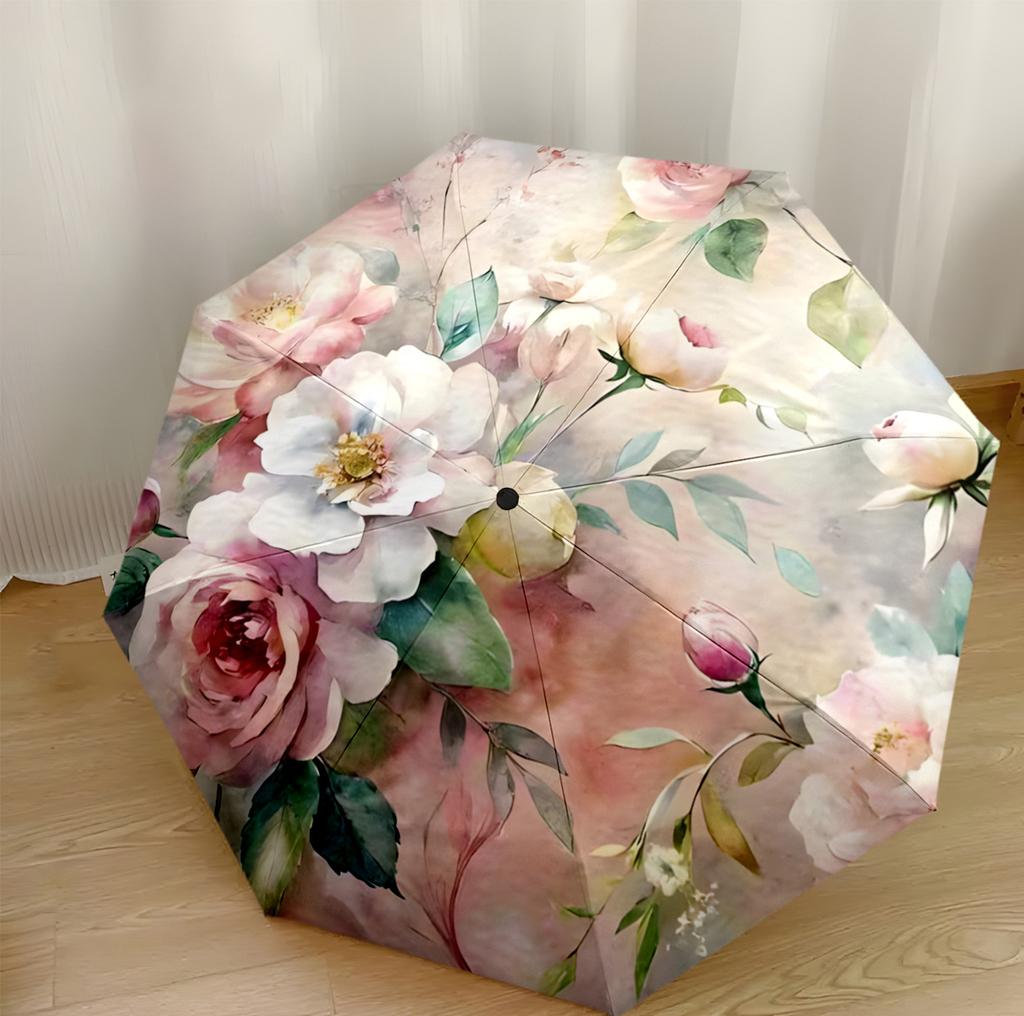 Hummingbirds And Flowers Compact Travel Automatic Umbrella Compact 8-Rib Lightweight Foldable Design for Women/Men Stylish Accessory
