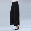 Ice Silk High-Waisted Wide-Leg Cropped Pants with Rhinestones for Women - Plus Size, Summer Casual