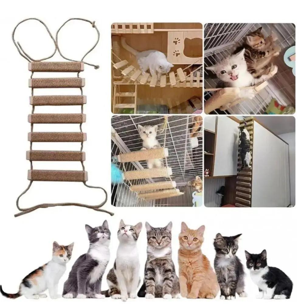 Cat Bridge for Cats Cage Sisal Wooden Rope Ladder Pet Furniture Kitten Step Scratcher Post Kitten Toys Tree Various Sizes
