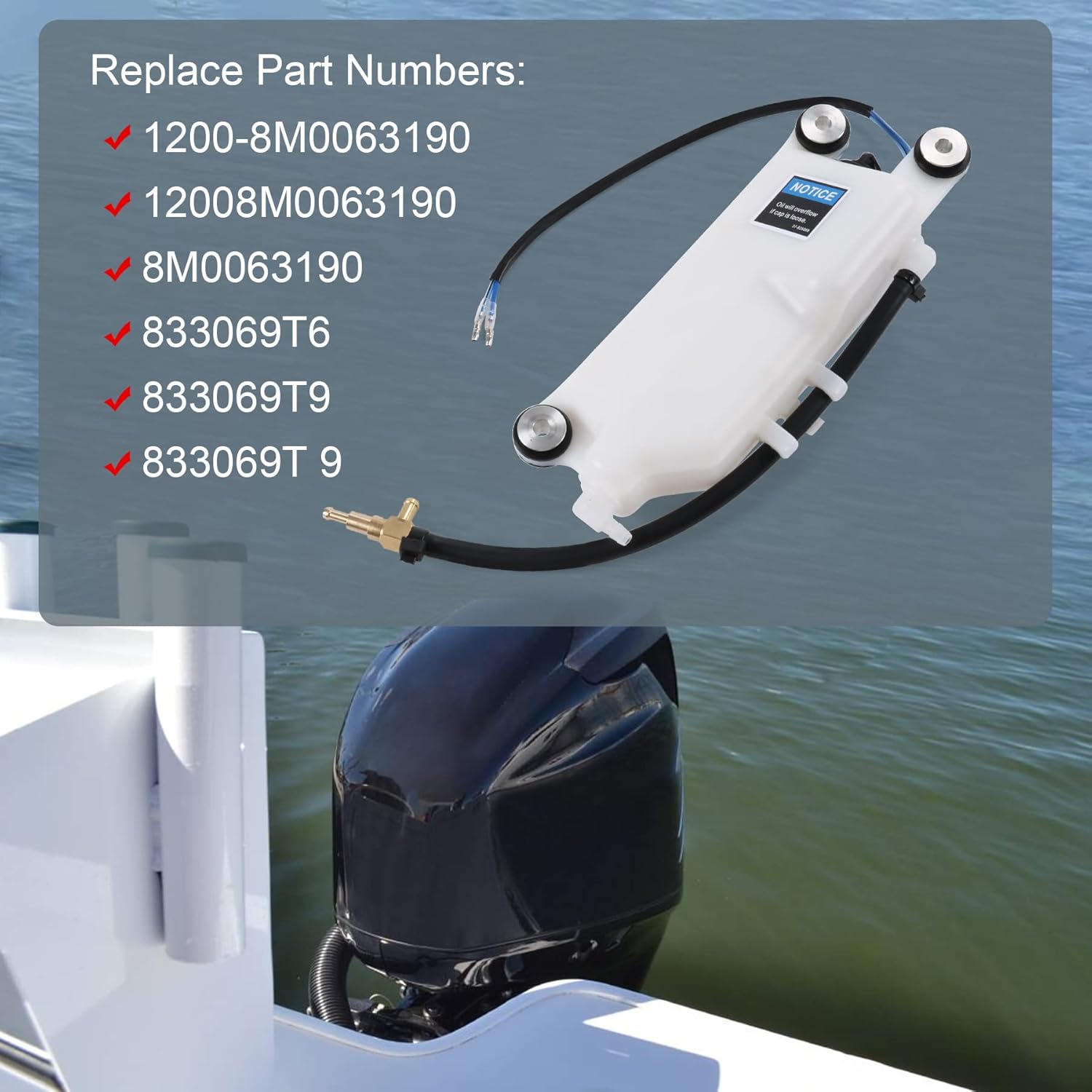 Oil Reservoir Tank Assembly 1200-8M0063190 Replacement For Mercury Mariner SportJet Quicksilver Outboard 2000-2014 Replaces 833069T9 8M0063190 110HP