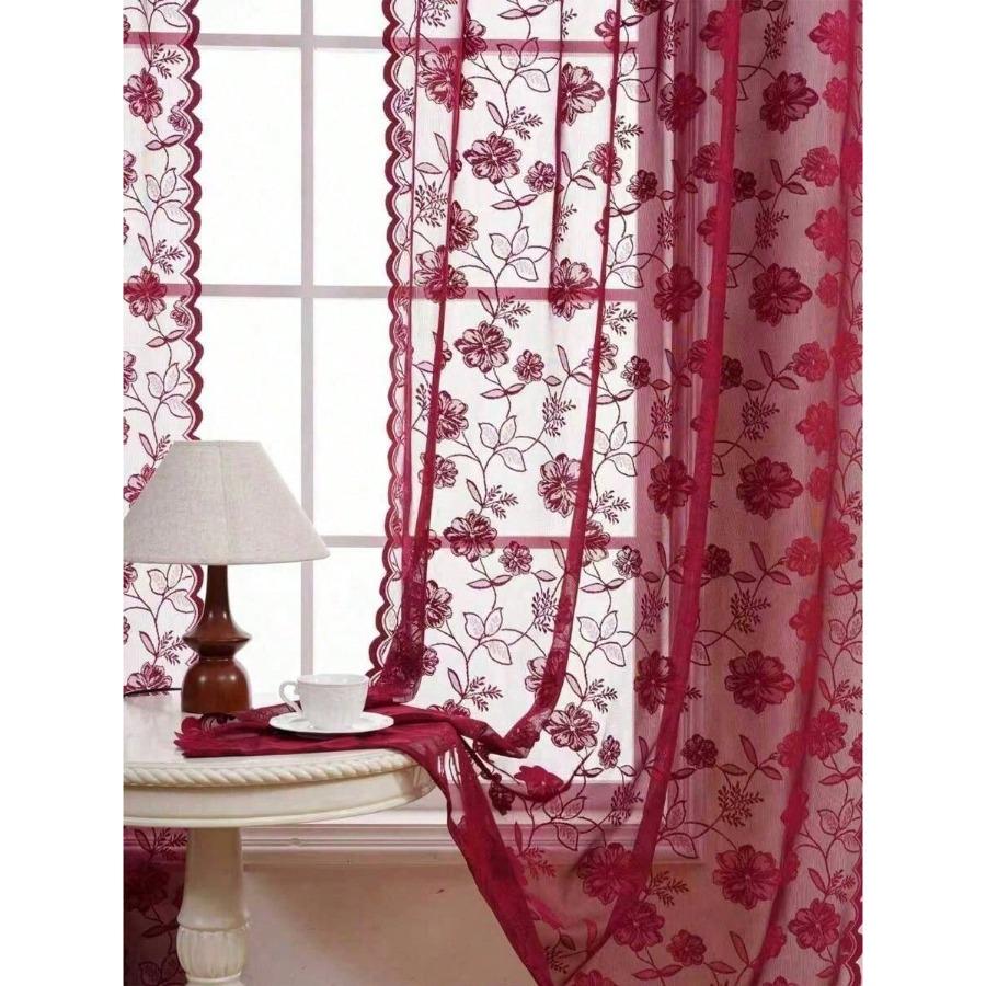 1pc Minimalist Floral Lace Curtain Panel, Home Decor