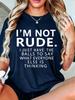 Womens Tshirt Im Not Rude Letter Printed Casual Soft Round Neck Top Womens Casual Short Sleeve Tshirt Women Clothes