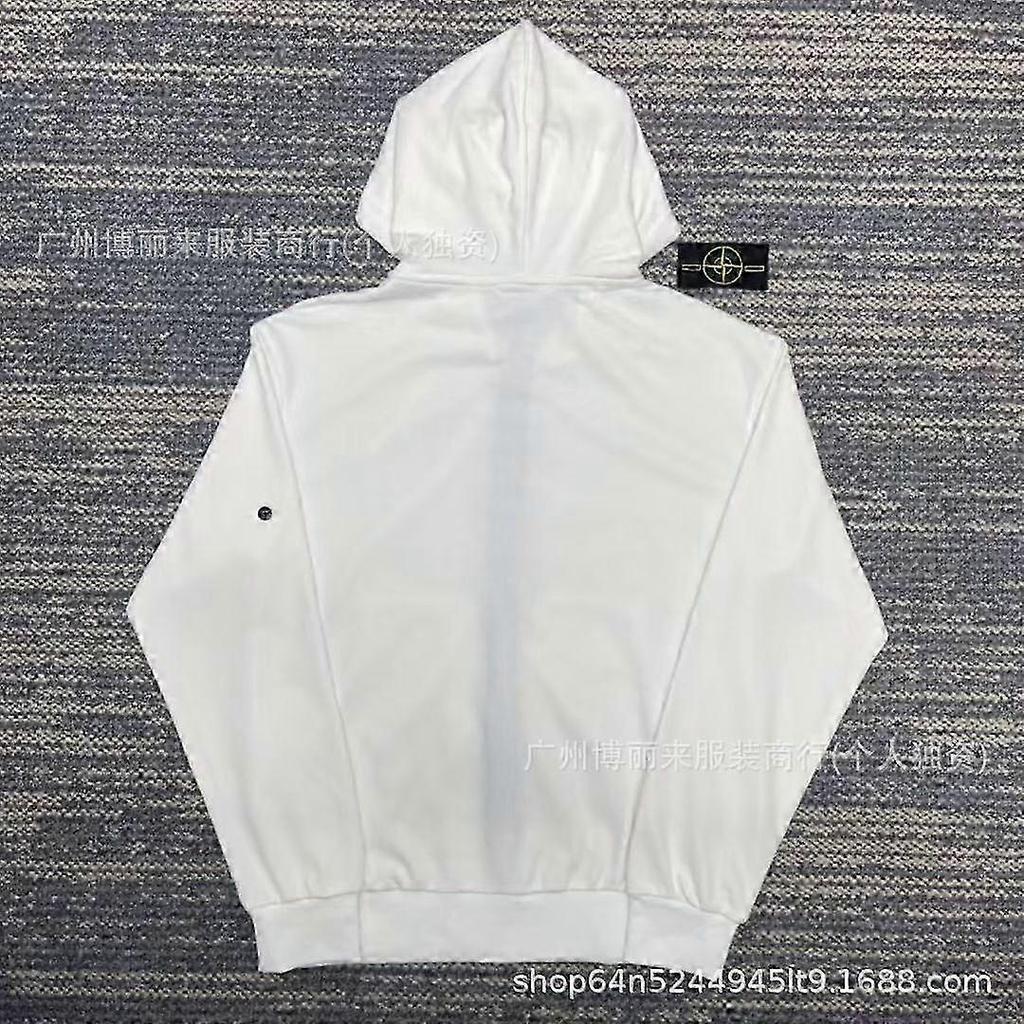 Sonbahar ve Kış İçin Doğru Ston Stone Gömlek Erkek ve Kadın Kapüşonlu Sweatshirtler, Düz Renk Ada Kol Bandı Rozet Stili Fermuarlı Sweatshirt Ceket