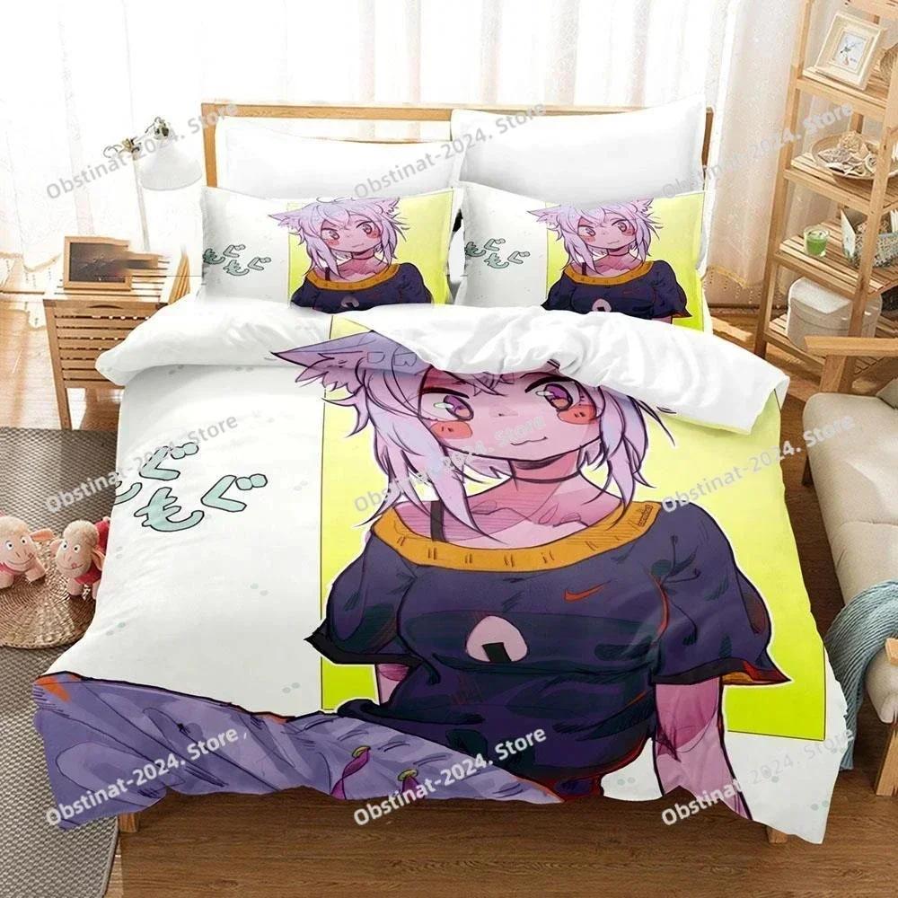 Nekomata Okayu Bedding Set Printed single Comforter Quilt Bed Cover Duvet Cover Pillow Case 3 Pieces Sets Kids Adult Size