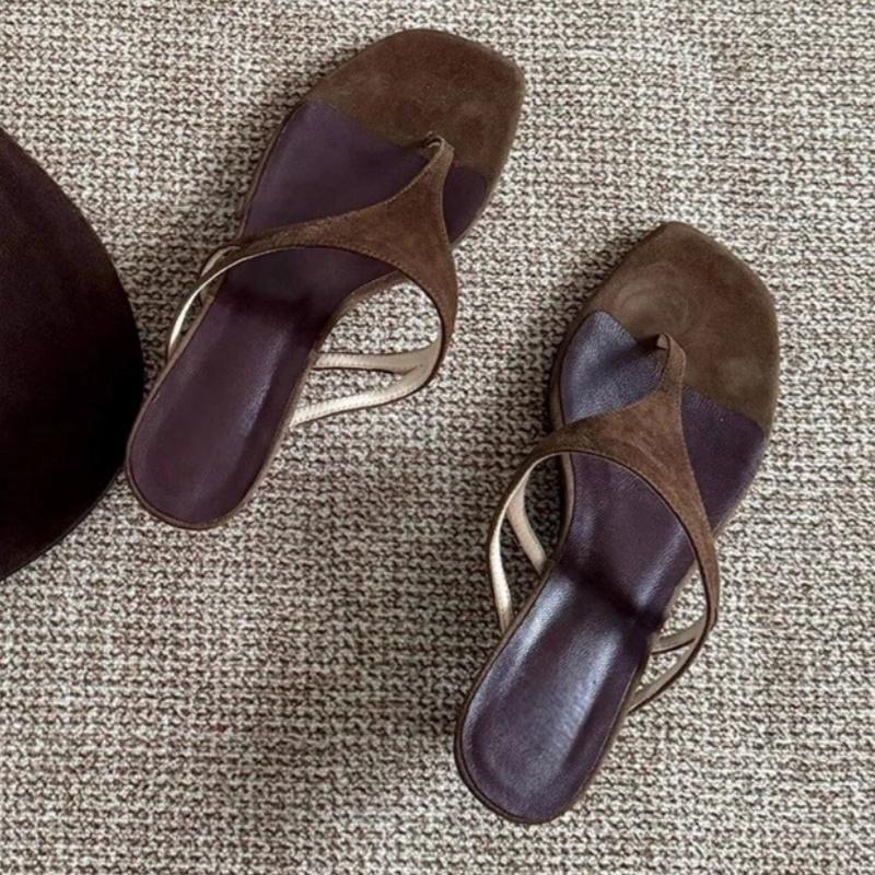 Retro Style Clip Toe Women Flip Flops Summer New Mid Heels Dress Women Slippers Vacation Comfortable Concise Sandalias