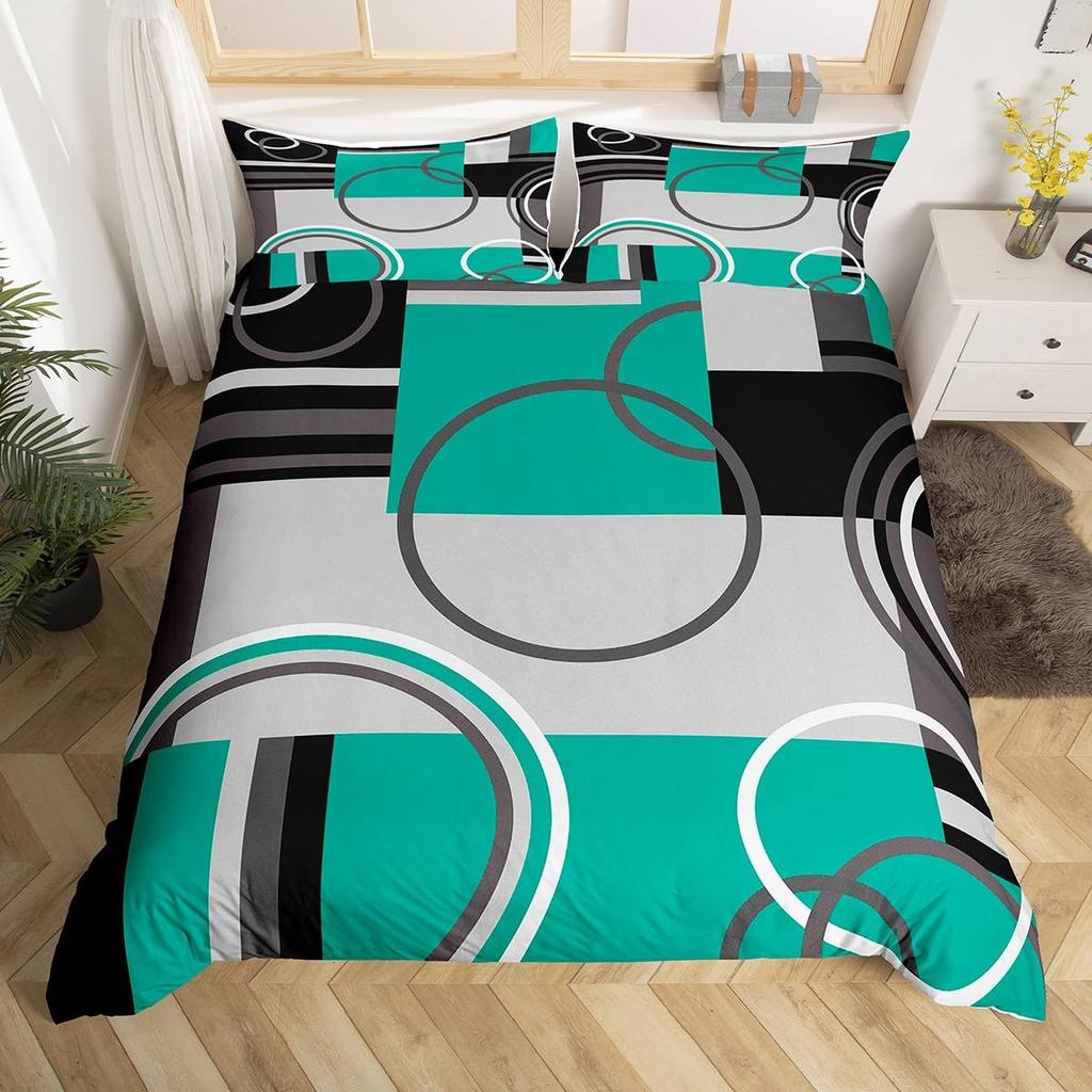 Comforter Geometry Swirls Spiral Twin King Abstract Circle Stripes Comforter Modern Graphic Geometric Plaid Bedding Set