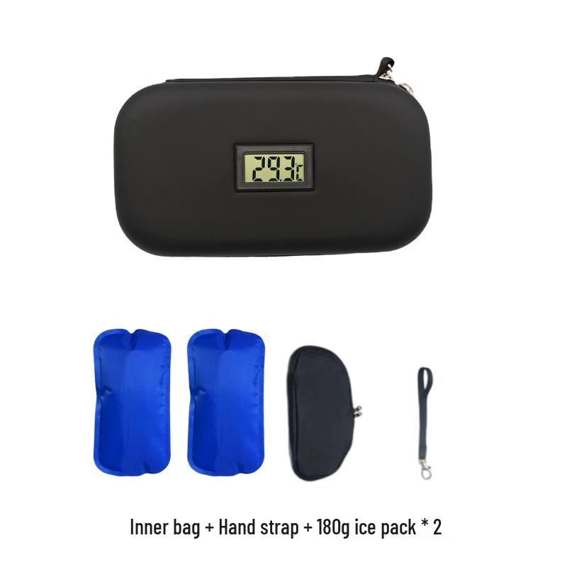 Portable Insulin Cooler Bag with Thermometer and Ice Pack for Outdoor Use