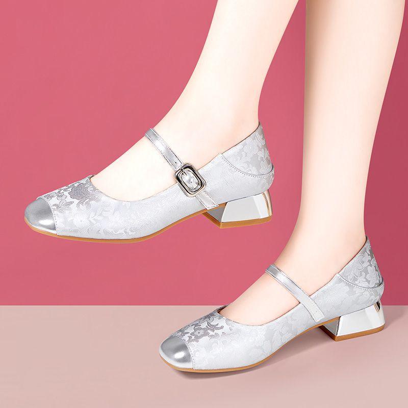 2.5cm 4cm Breathable Comfortable Shallow Mouth Floral National Flat Platform Shoes 2025 Spring Soft Leather Mary Janes Mom Dance