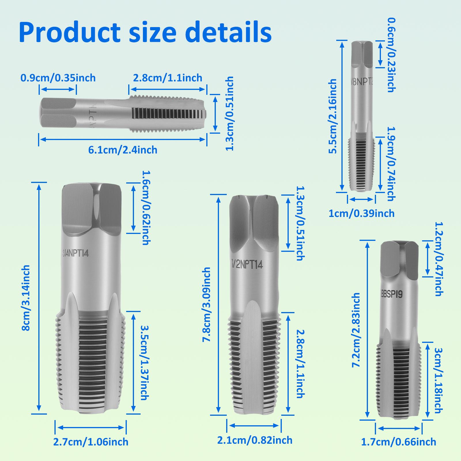 

5 Pcs NPT Pipe Tap Set 1/8 , 1/4 , 3/8 , 1/2 , 3/4 NPT Tap Set Steel Threading Plumbing Tap Pipe DIY Thread Cutting Tools