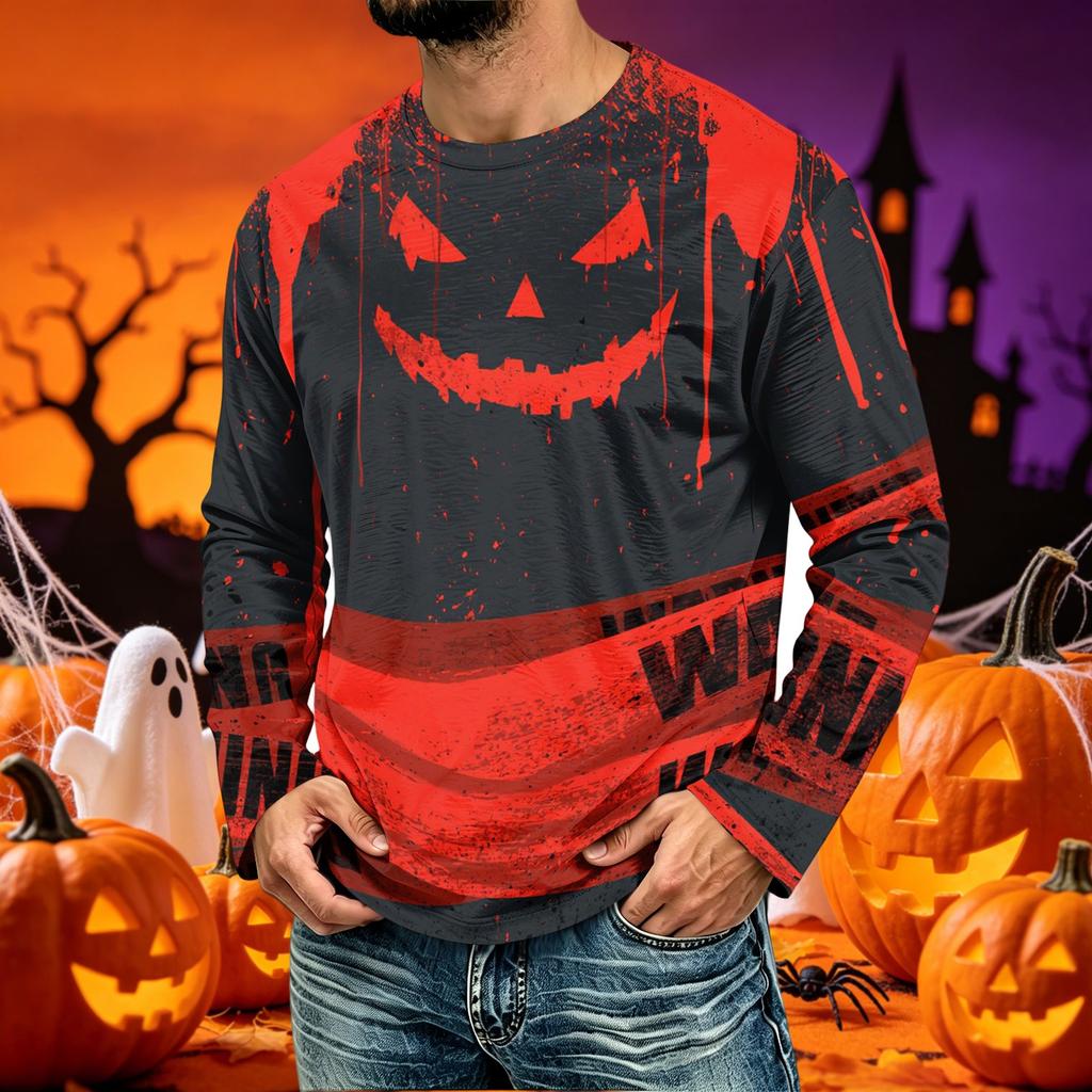 Men's Casual Long Sleeve Halloween Printed T-Shirt for Everyday Wear