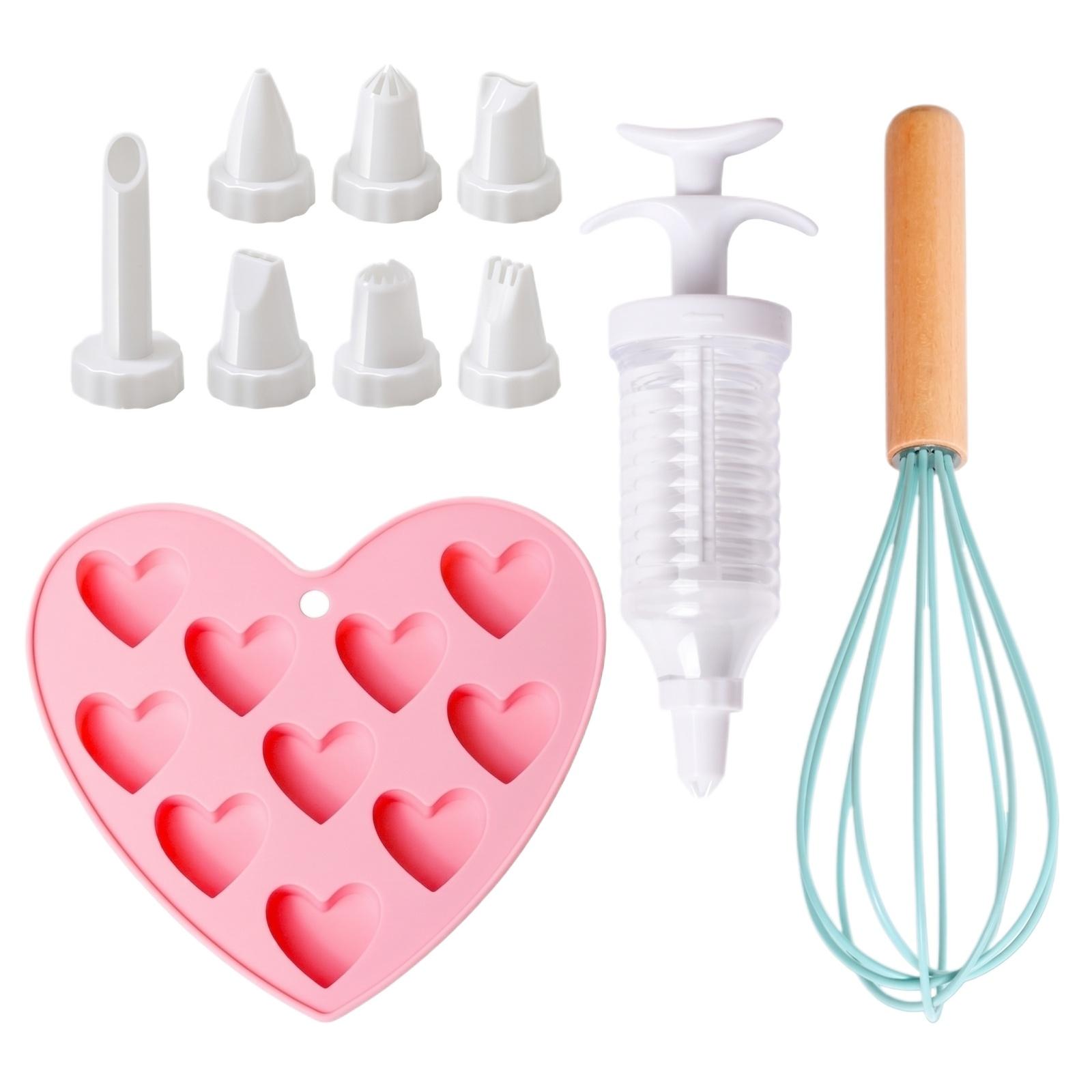 

Children Baking Set Manual Whisk Cream Dispenser Piping Nozzles Heart Silicone Mold Cake Decorating Tools One Size