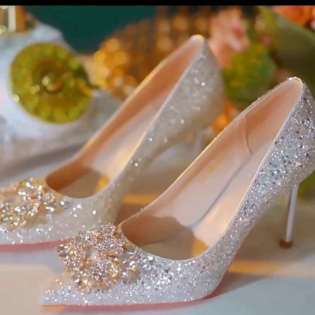 French Bridal High Heels With Crystal Embellishments For Wedding And Special Occasions
