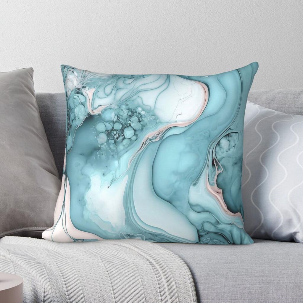 Ocean Wave Eclectic Ice Blue Square Pillowcase Polyester Linen Velvet Creative Zip Decor Bed Cushion Cover