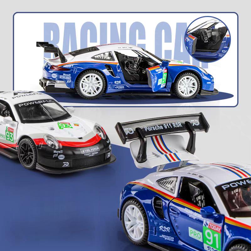 Porsche 911 GT3 RSR Wersja dopasowująca Symulacja Diecast & Toy Pojazdy Dźwięki & Światło Samochód Pull Back 1:Model supersamochodu ze stopu 32