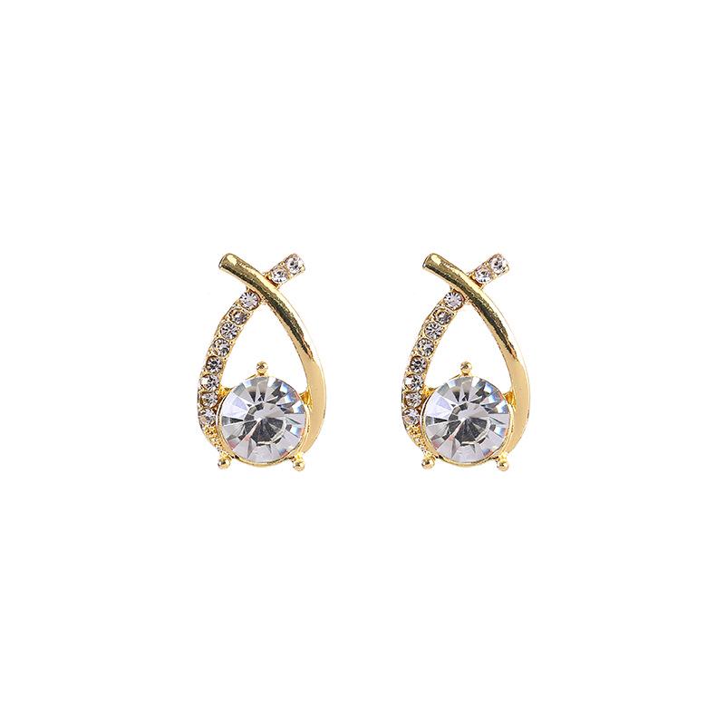 S925 Sterling Silver Korean Diamond Cross Stud Earrings - Elegant High-End Design for Women