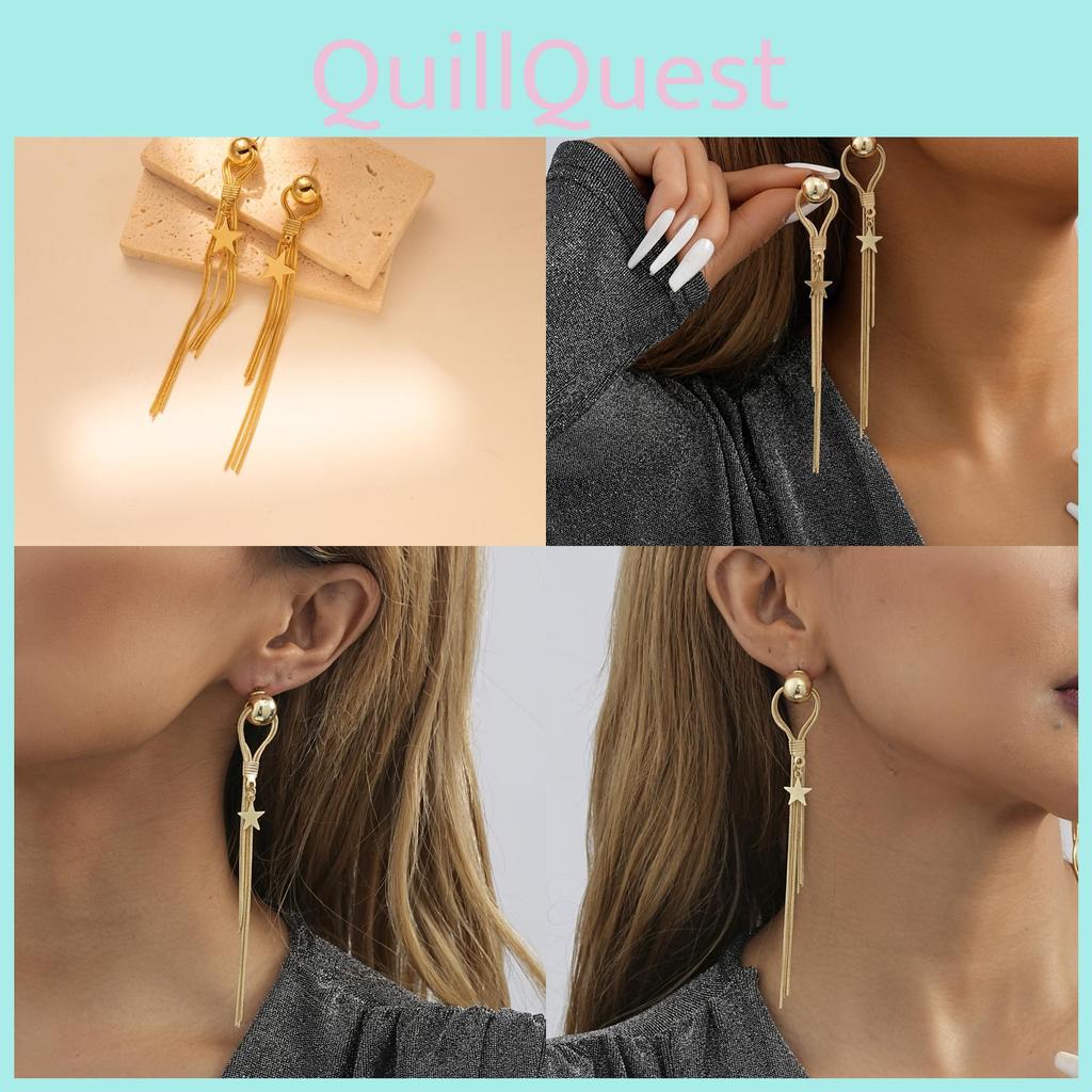 Geometric Long Chic Star Earrings Womens Gold Plated Tassel Jewelry Statement