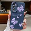 Purple Bowknot Pattern Leather Texture Plain Color Shell for Samsung S25 Ultra S24 Fe S23 S22 A56 A16 A15 A55 Soft Silicone Shockproof Matte Case