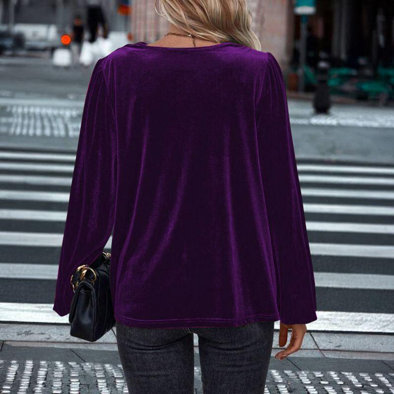 Women Swing Collar Long Sleeve Velvet Top