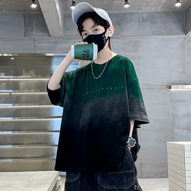 Korean Children's Clothes Trendy Gradient T-Shirt for Boys Girls Summer Short Sleeve Tee Tops Kids Clothes