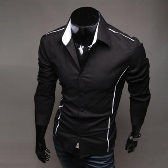 Men Shirt Single-breasted Business Formal Slim Autumn Shirt for Work