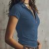 Women's T-shirts Spring Summer New Arrivals Plain-coloured Short-sleeved T-shirts with Zip-up Collars