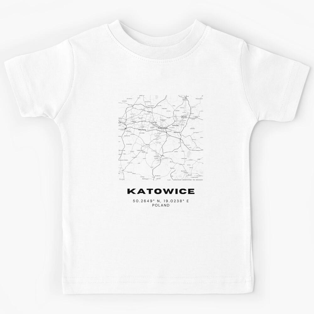 Katowice Poland Map | Minimalist Black and White City Print Kids T-Shirt 170