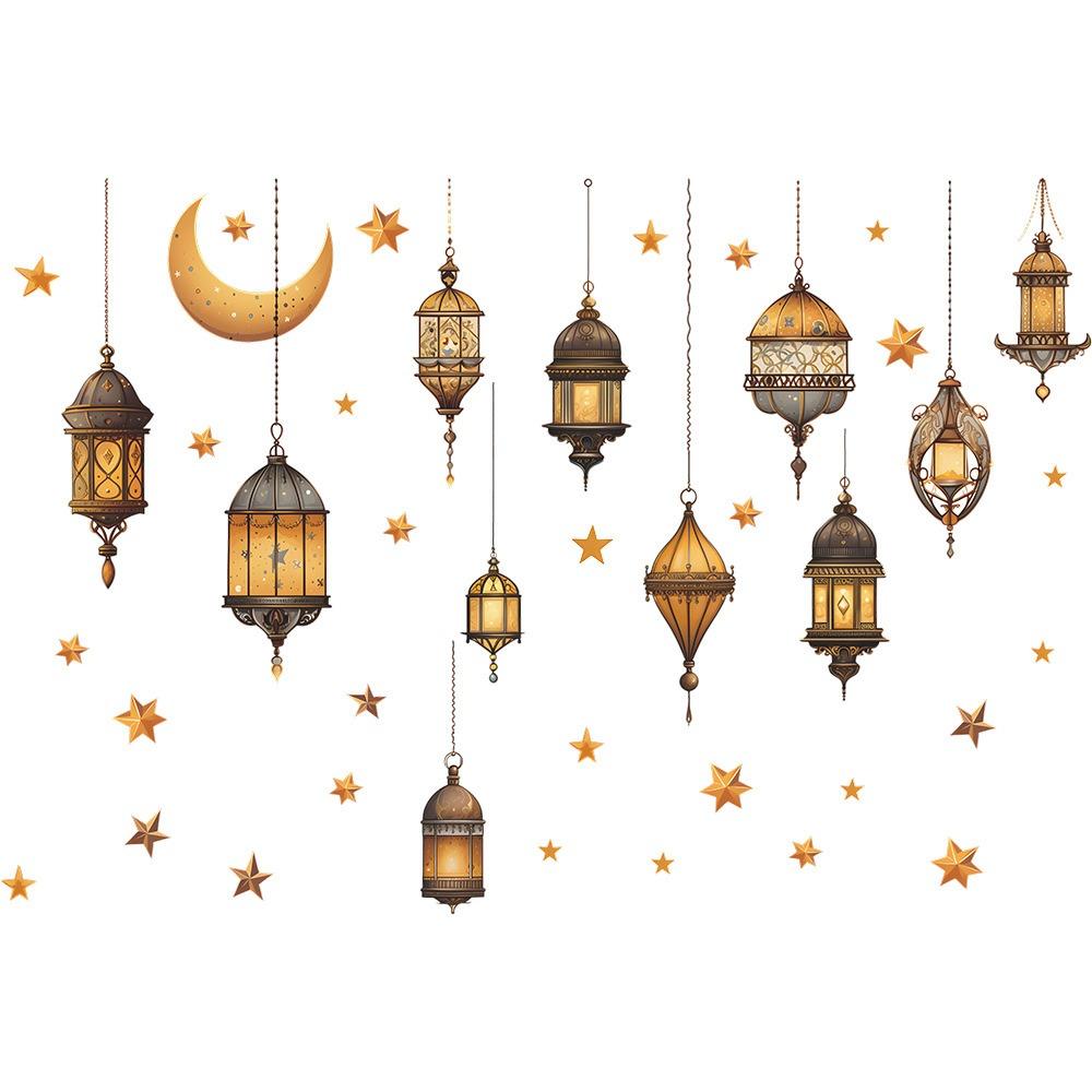 Multicolor Eid Mubarak Wall Stickers Star Moon Lantern Castle Ramadan Kareem Decals Eid Al-fitr Accessories Mural Bedroom
