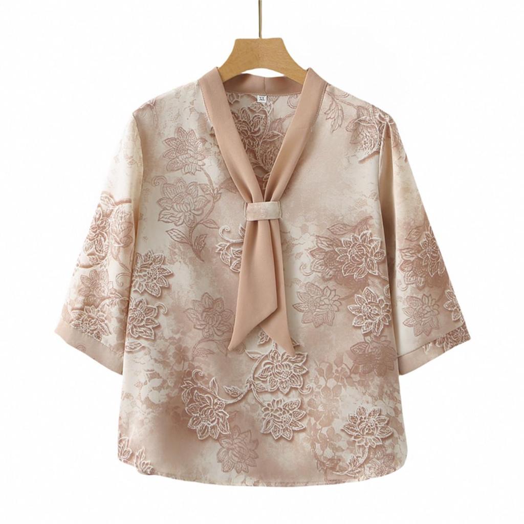 2026 Summer Fashion Set for Short Middle-aged Women: Modern Chinese Style Pullover Top