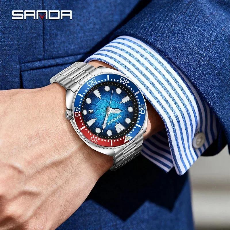 SANDA New Business Men Quartz Watch Date Waterproof Luminous Luxury Man Wristwatch Sports Stainless Steel Men's Watches Male