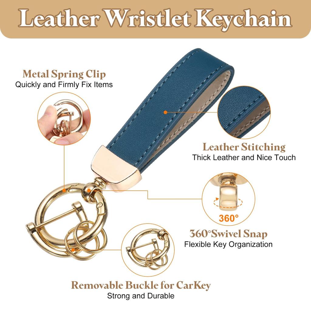 Leather Wristlet Keychain Car Key Chain Holder Key Ring Key Lanyard Wristband for Men and Women ID Badge Card Wallet Blue [uxcell] 5-inch Anti-Loss