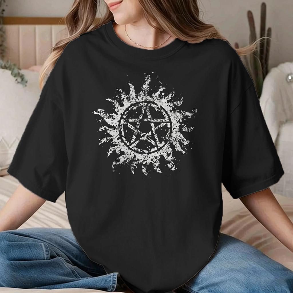 Supernatural Logo Unisex Unisex T Shirt TV Drama Humorous Tees Short Sleeve O Neck TShirt 100 Cotton Plus Size Clothes
