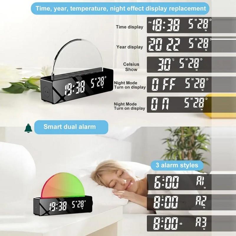 Digital Vekkerklokke RGB LED Digitale Klokker Fargerike Klokker Med Atmosfære Nattlys for Hjemmekontor Beste Gaver