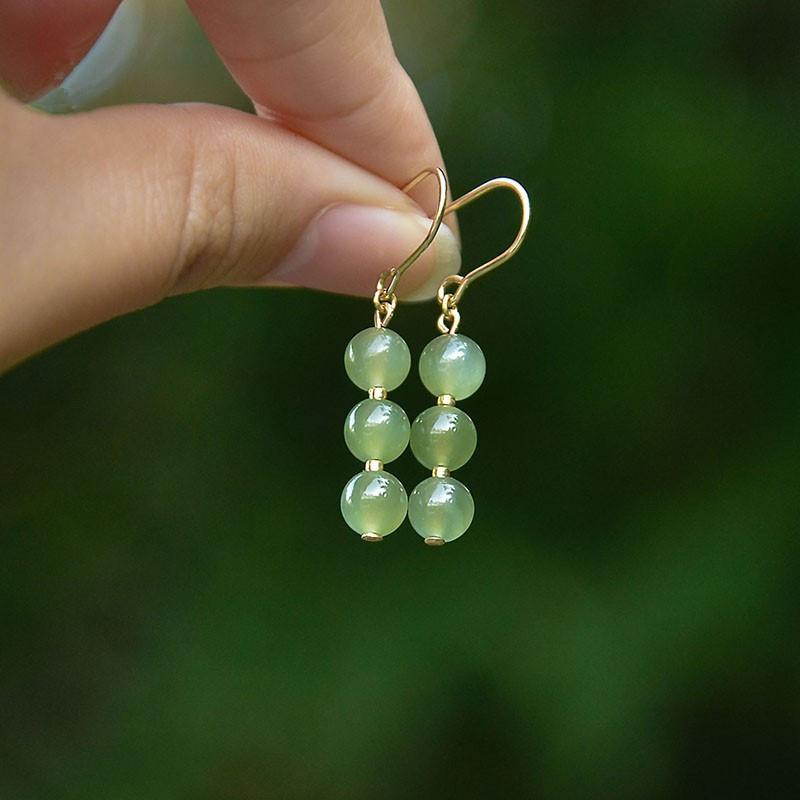 

Natural Hetian Jade Ear Hooks, Green Jadeite Earrings S9Silver Goddess Style Elegant and Grand Ear Thread Earrings 14k Gold-plated ear wire6