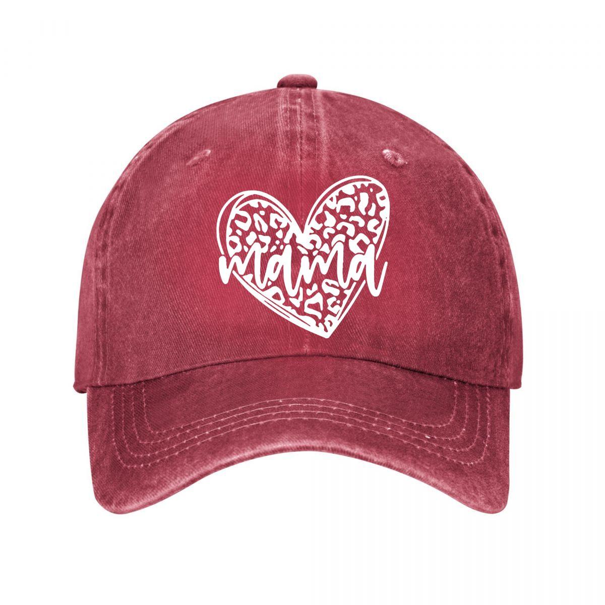 Vintage Leopard Heart Mama Baseball Cap New Vintage Washed Cotton Baseball Cap Parent Kids Sun Hats Adjustable