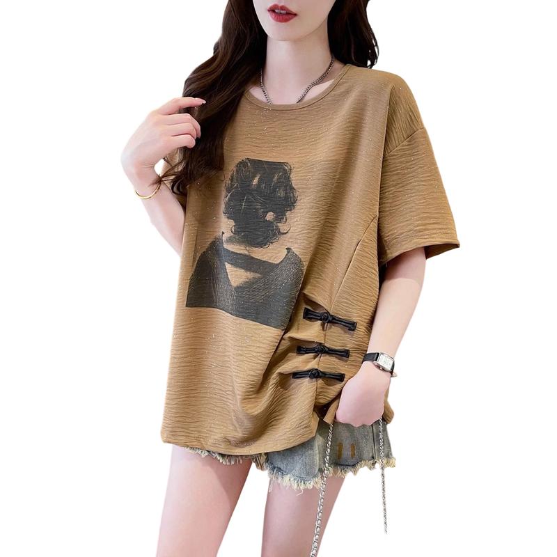 La Chapelle Women s 2026 Summer Relaxed Fit Printed Short-Sleeve T-Shirt 2XL