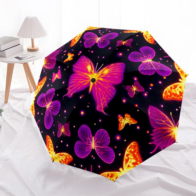 1pc Butterfly Neon Automatic Open/close Folding Umbrella, Compact Portable Travel Umbrella, Cute Umbrella, Durable Construction Yy260328017