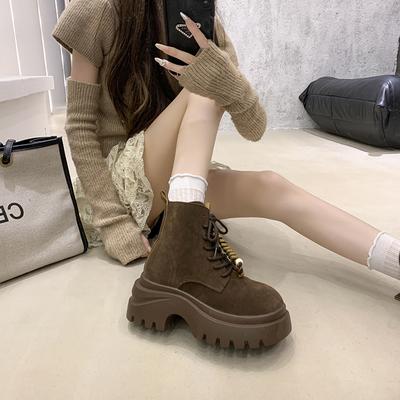 Bottines Mode Femme Plateforme Talons Hauts Daim Bottes de Neige Tendance 2025 Hiver Mode Pompes Chelsea Chunky Décontractées Courtes Botas Mujer