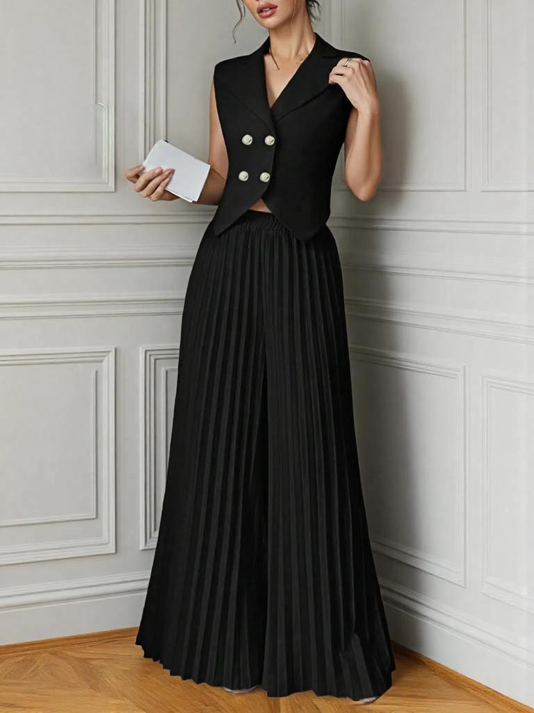 Women's New Fashion Vest Cardigan Pleated Pants Set Long Pants Outfit for Women