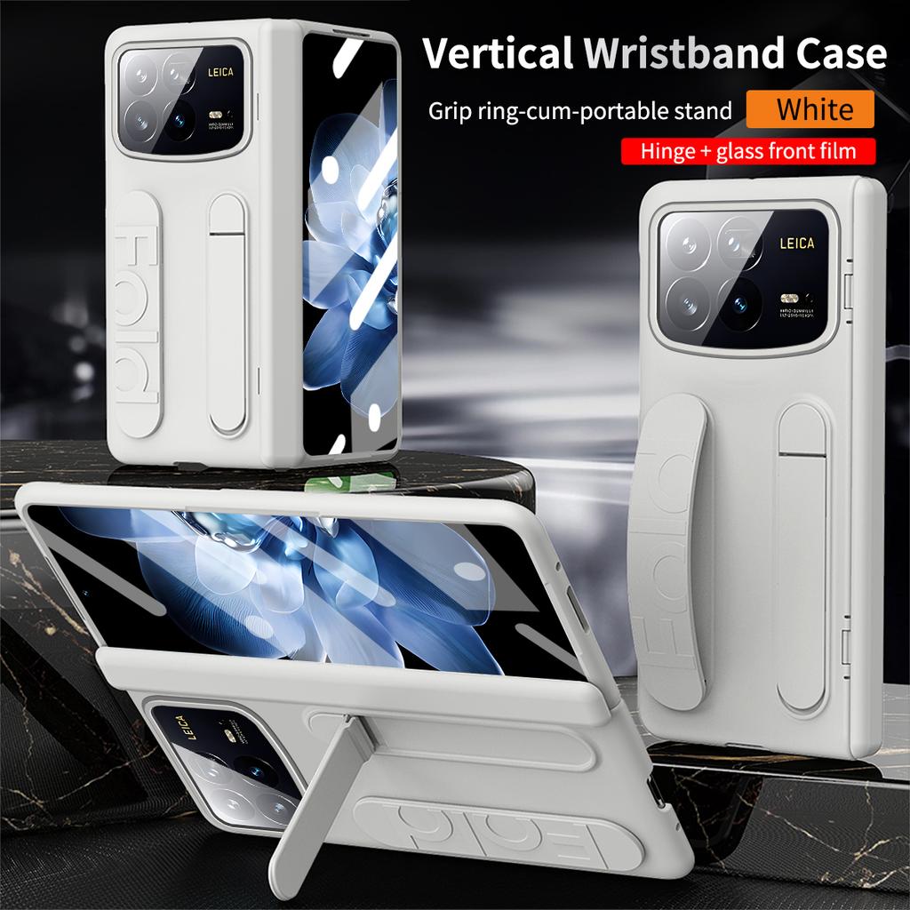 Luxury Vertical Silicone Wristband Case for Xiaomi Mix Fold4 Solid Color with Integrated Stand Glass Front Film Skin Feel Shockproof Protect Cover