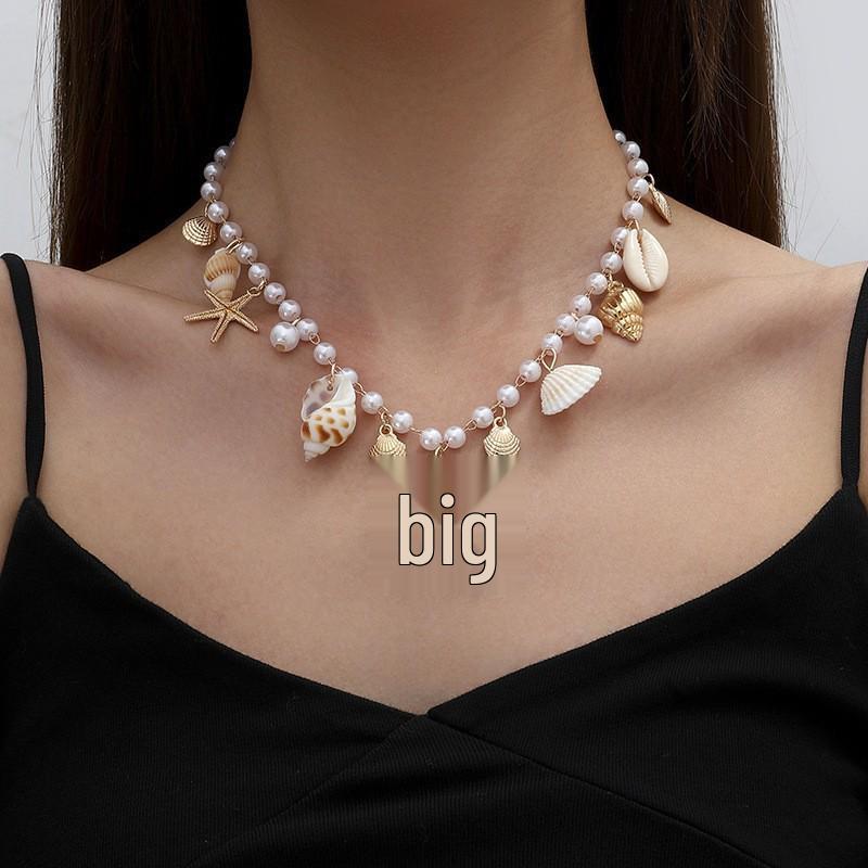 Böhmisches Muschel- & Seesternschmuck-Set: Perlenkette & Armband für Damen