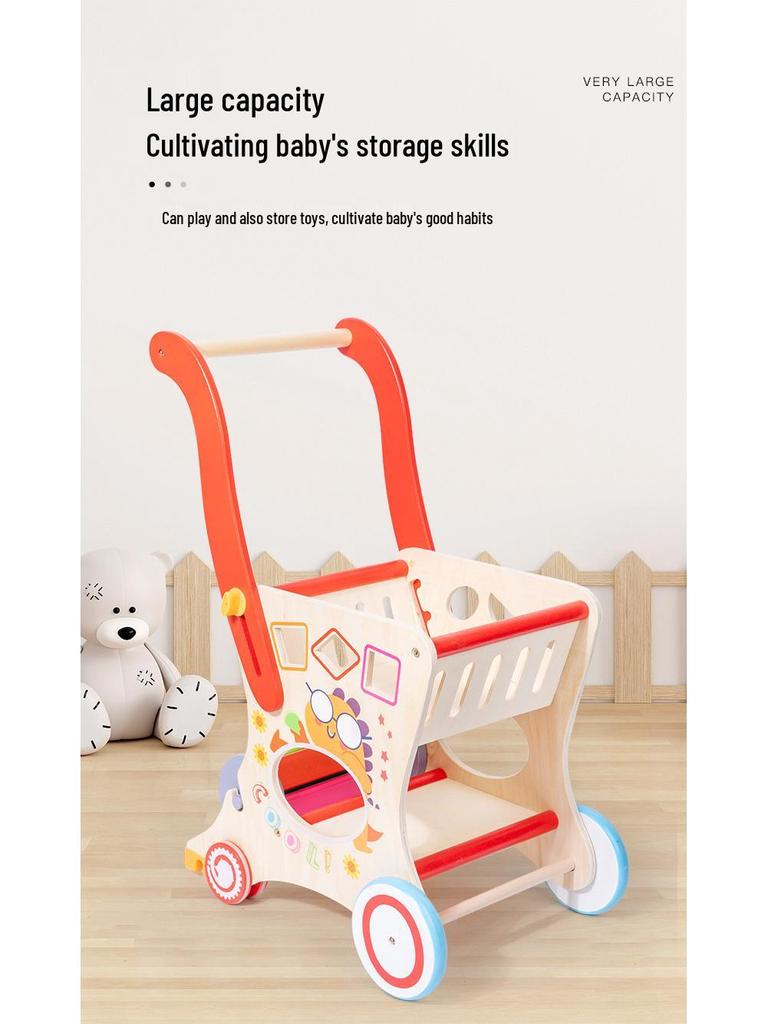 Multifunctional Wooden Child's Push Toy Shopping Cart and Walker