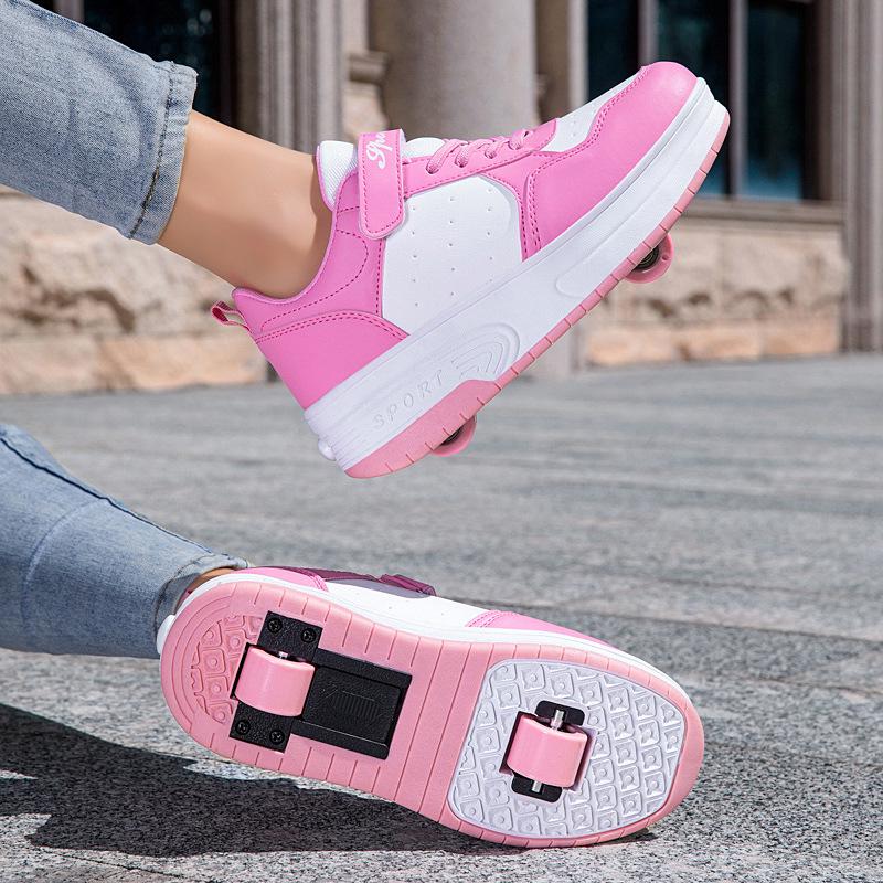 2025 Rollschuhe für Jungen & Mädchen, Doppelschuhe, Trendige Knopf-Rollen Freizeitsport-Schuhe