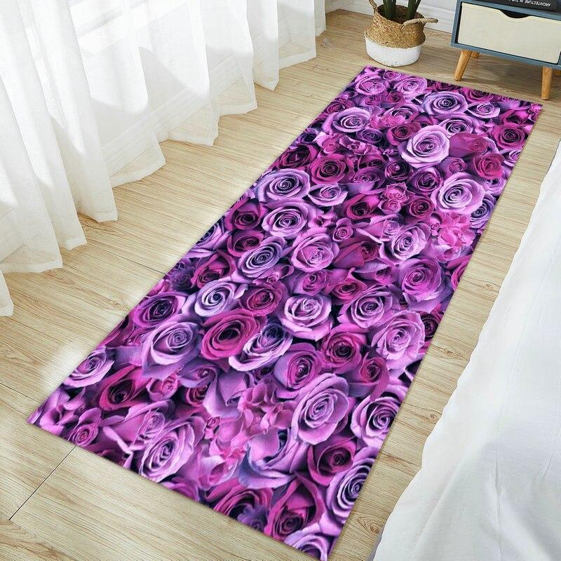Non Slip Living Room Decorative Mat Rose Flower Washable Hallway Entry Area Rug for Bedroom Fluffy Carpet