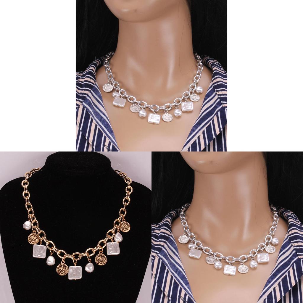 Geometric Gold Silver Alloy Multilayer Necklace For Women Spring 2021