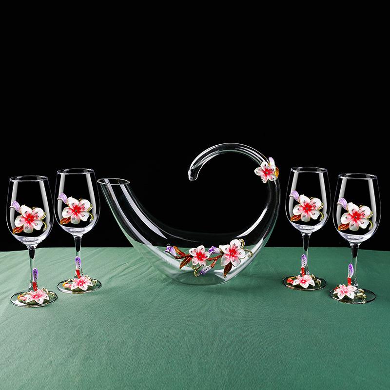 Enamel Lily Red Wine Glass Rotating Decanter Crystal Glass Goblet Wine Glass