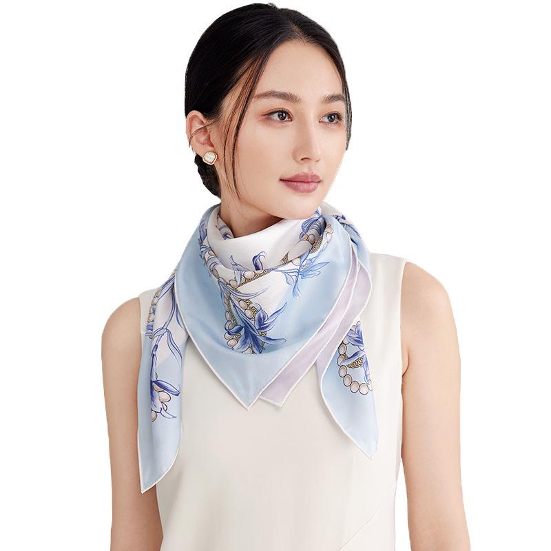 Daylily Chinese Style Mulberry Silk Scarf - Double-Sided 90cm Square with Creative Design